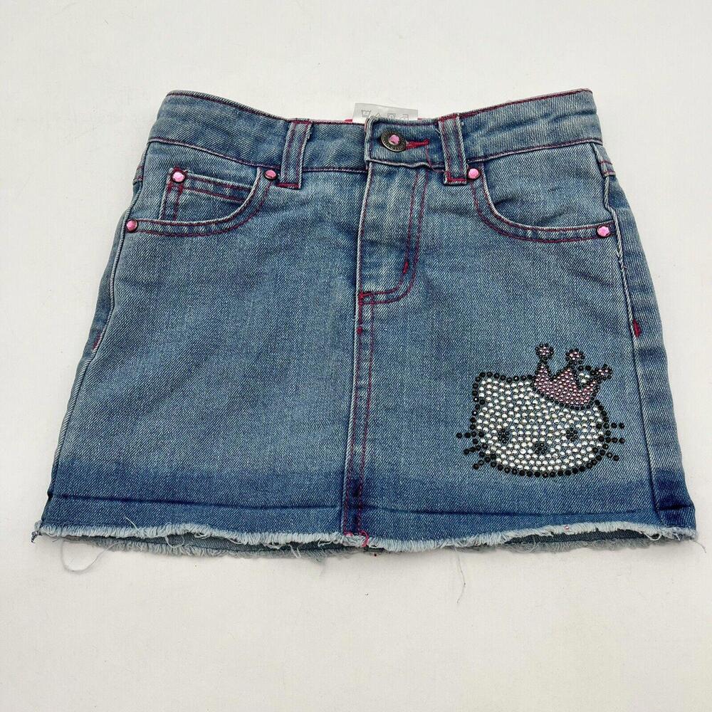 Hello Kitty Girls Baby Toddler Bedazzled Denim Pink Skirt Rhinestone Sz 4